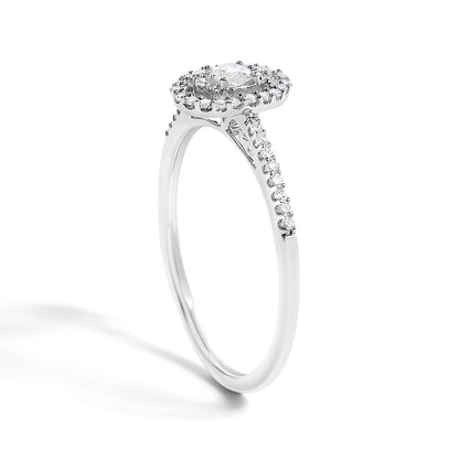 Oval halo diamond engagement ring in 14K white gold with pavé band, 0.20 ct tw, size 7 on Tampa Home & Garden Store