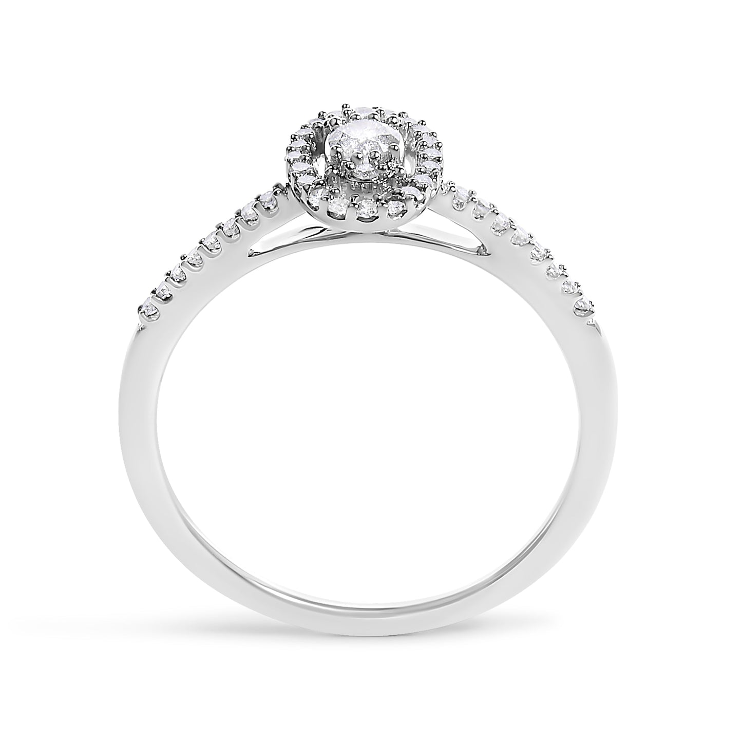 14K white gold oval halo engagement ring with pavé band and center diamond, 1/5 ct tw on Tampa Home & Garden Store