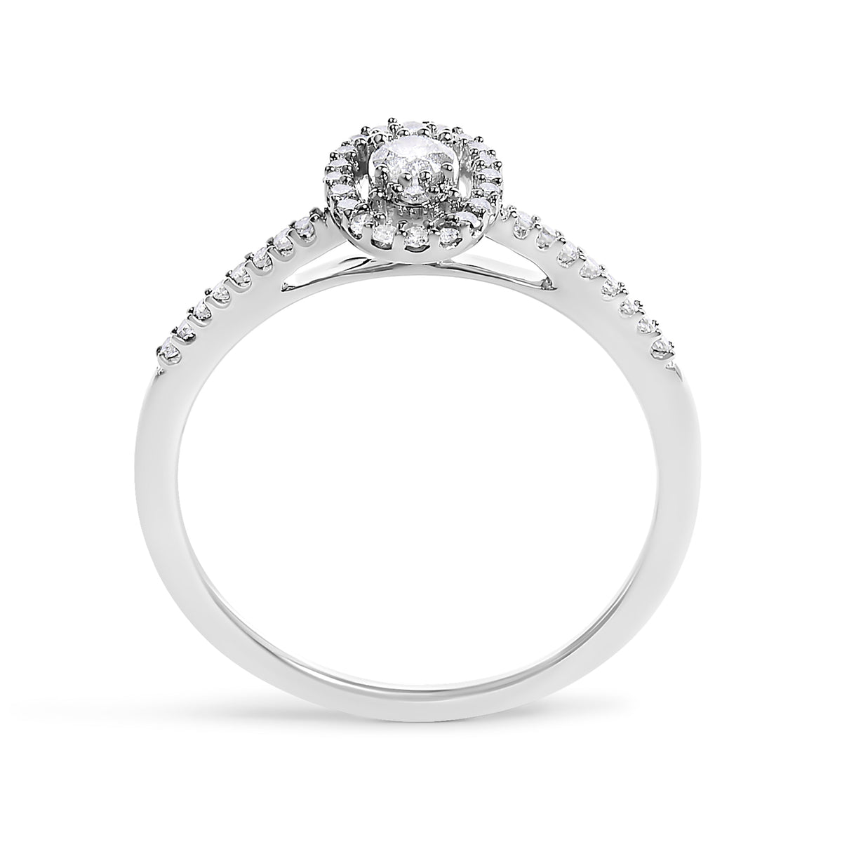 14K white gold oval halo engagement ring with pavé band and center diamond, 1/5 ct tw on Tampa Home & Garden Store