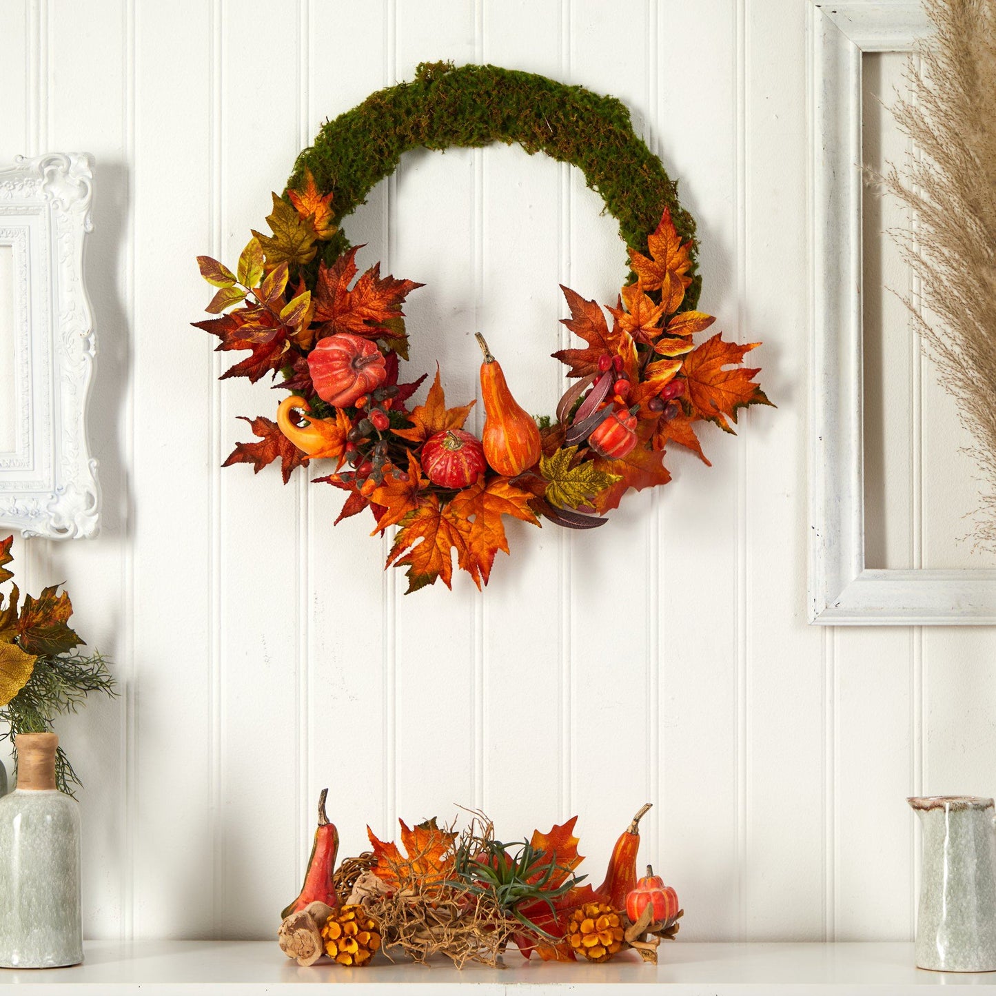 20” Autumn Pumpkin, Gourd and Fall Maple Leaf Artificial Wreath - Tampa Home & Garden Store