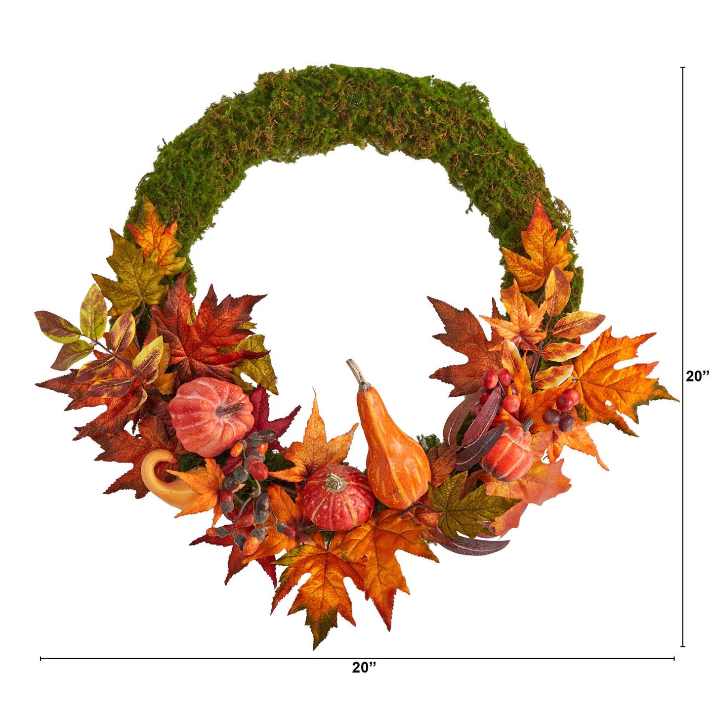 20” Autumn Pumpkin, Gourd and Fall Maple Leaf Artificial Wreath - Tampa Home & Garden Store