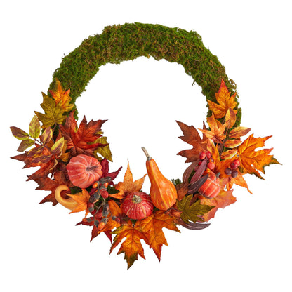 20” Autumn Pumpkin, Gourd and Fall Maple Leaf Artificial Wreath - Tampa Home & Garden Store