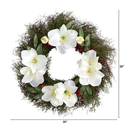 20” Cedar, Amaryllis and Ruscus with Berries Artificial Wreath - Tampa Home & Garden Store