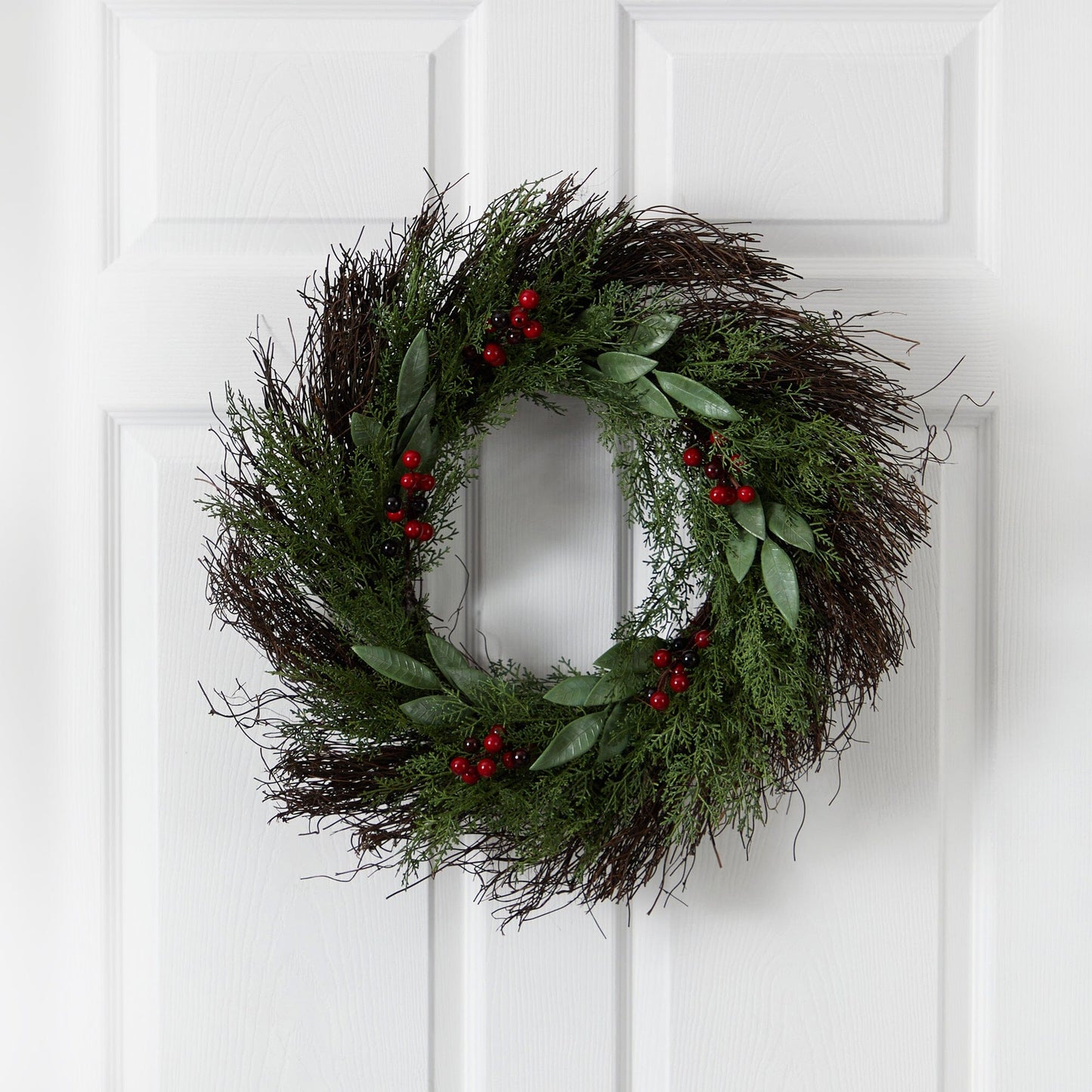 20” Cedar and Ruscus with Berries Artificial Wreath - Tampa Home & Garden Store