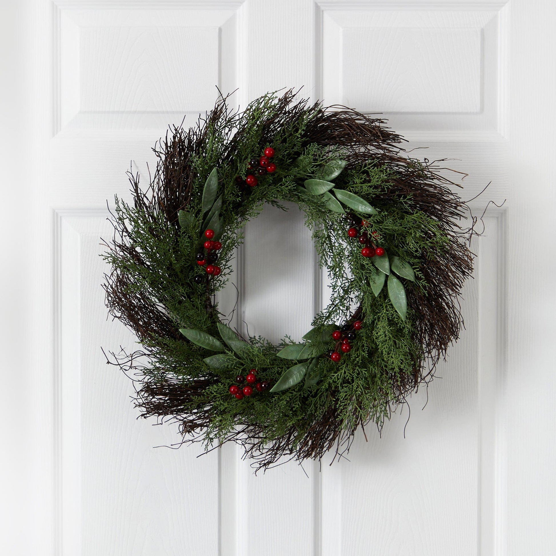 20” Cedar and Ruscus with Berries Artificial Wreath - Tampa Home & Garden Store