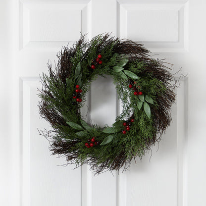 20” Cedar and Ruscus with Berries Artificial Wreath - Tampa Home & Garden Store