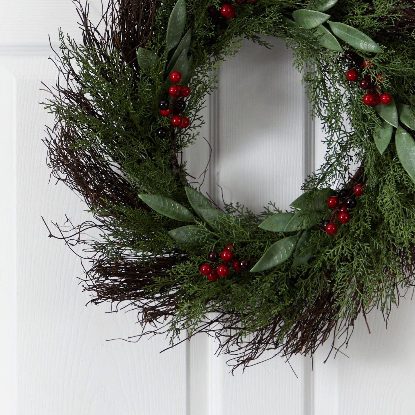 20” Cedar and Ruscus with Berries Artificial Wreath - Tampa Home & Garden Store