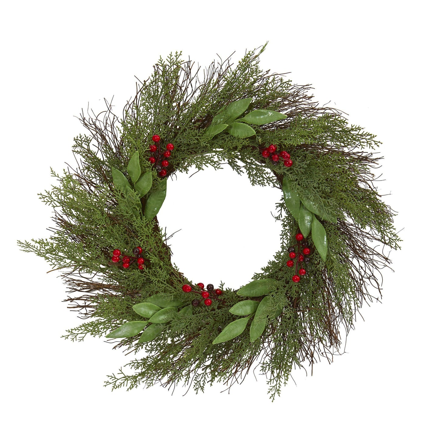 20” Cedar and Ruscus with Berries Artificial Wreath - Tampa Home & Garden Store