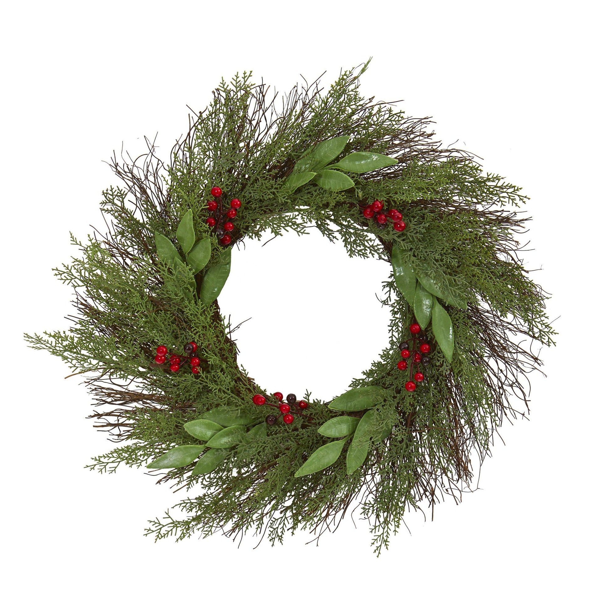 20” Cedar and Ruscus with Berries Artificial Wreath - Tampa Home & Garden Store