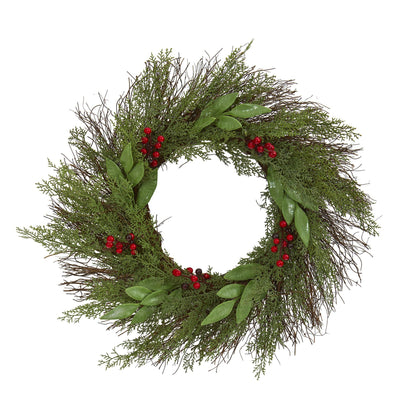 20” Cedar and Ruscus with Berries Artificial Wreath - Tampa Home & Garden Store