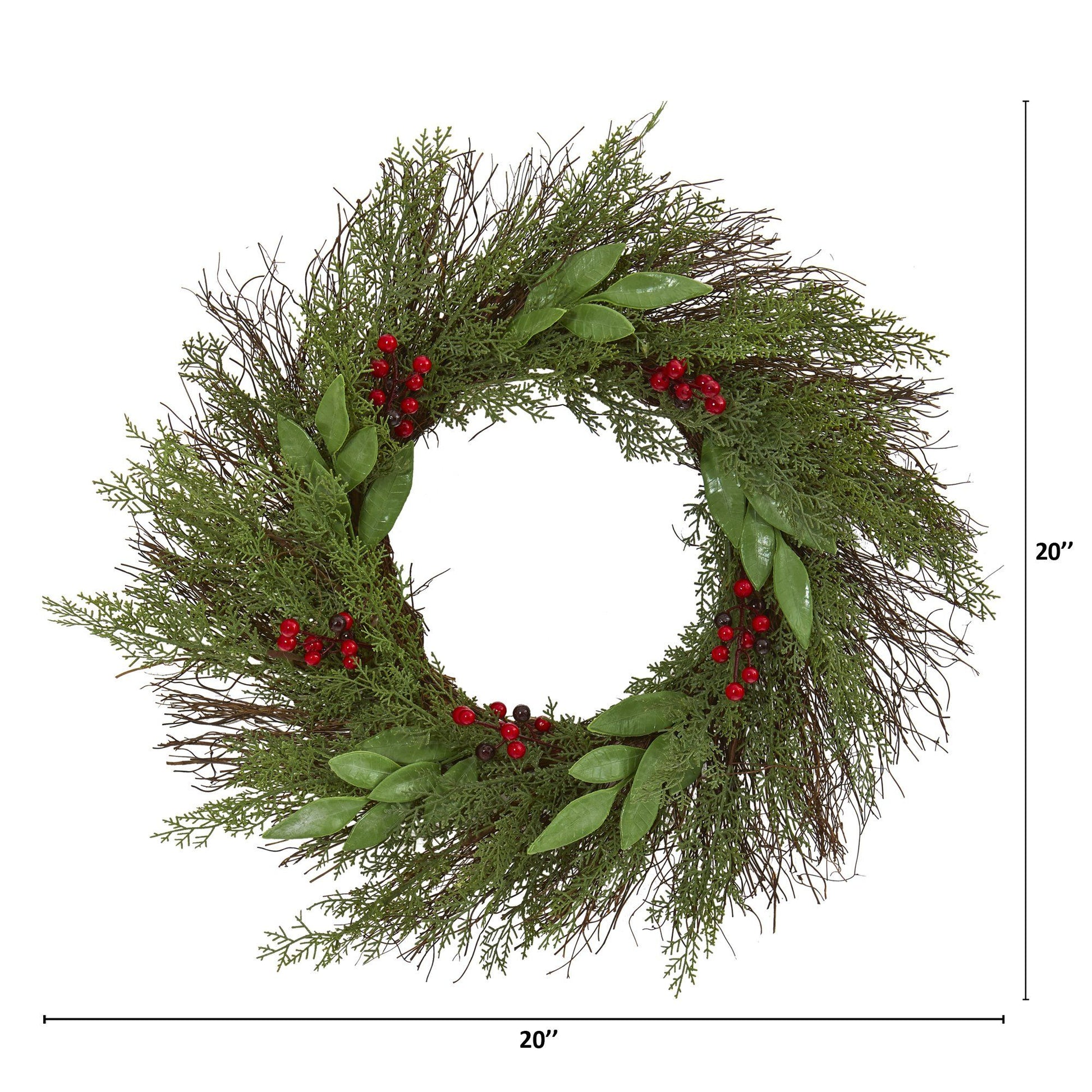20” Cedar and Ruscus with Berries Artificial Wreath - Tampa Home & Garden Store