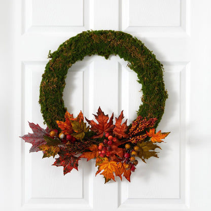 20” Fall Maple Leaf and Berries Artificial Autumn Wreath - Tampa Home & Garden Store