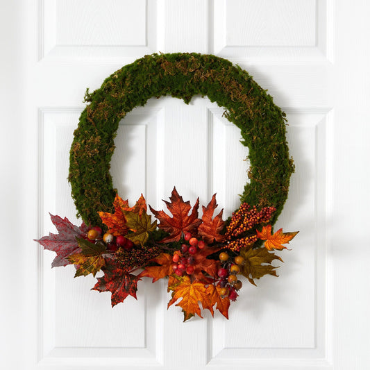 20” Fall Maple Leaf and Berries Artificial Autumn Wreath - Tampa Home & Garden Store