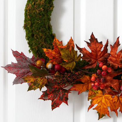 20” Fall Maple Leaf and Berries Artificial Autumn Wreath - Tampa Home & Garden Store