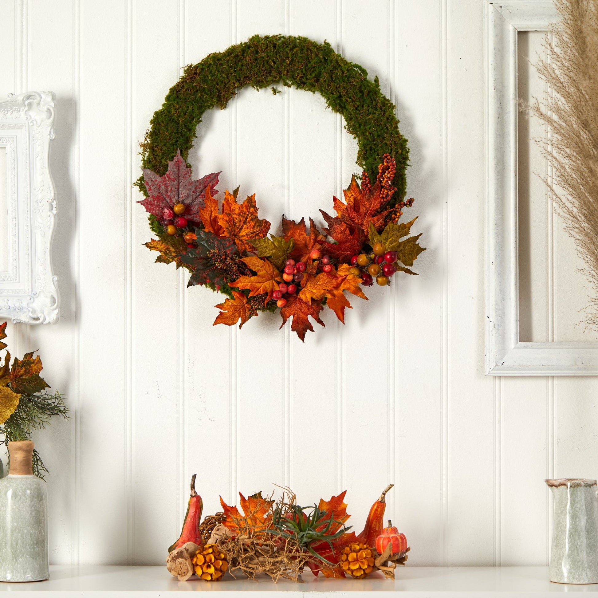 20” Fall Maple Leaf and Berries Artificial Autumn Wreath - Tampa Home & Garden Store