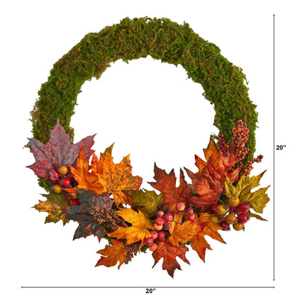 20” Fall Maple Leaf and Berries Artificial Autumn Wreath - Tampa Home & Garden Store