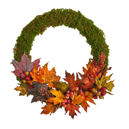20” Fall Maple Leaf and Berries Artificial Autumn Wreath - Tampa Home & Garden Store