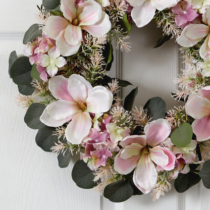 20” Hydrangea and Magnolia Artificial Wreath - Tampa Home & Garden Store
