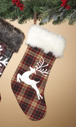 20" Plaid Holiday Stocking - Reindeer - Tampa Home & Garden Store
