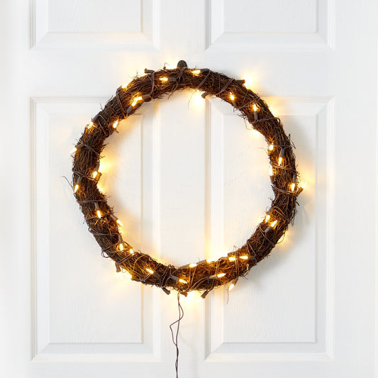 20” Vine Wreath with 50 White Warm LED Lights - Tampa Home & Garden Store
