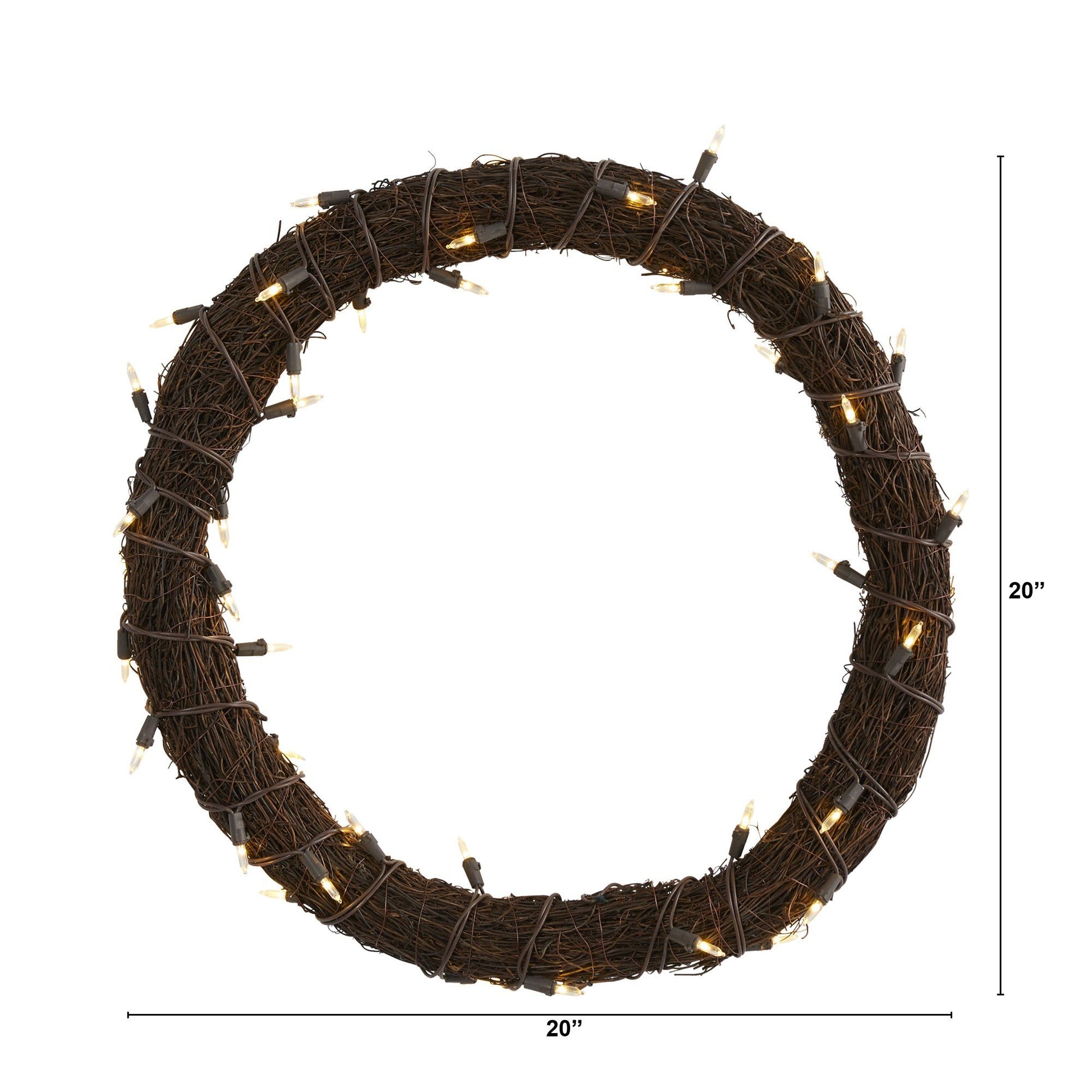 20” Vine Wreath with 50 White Warm LED Lights - Tampa Home & Garden Store