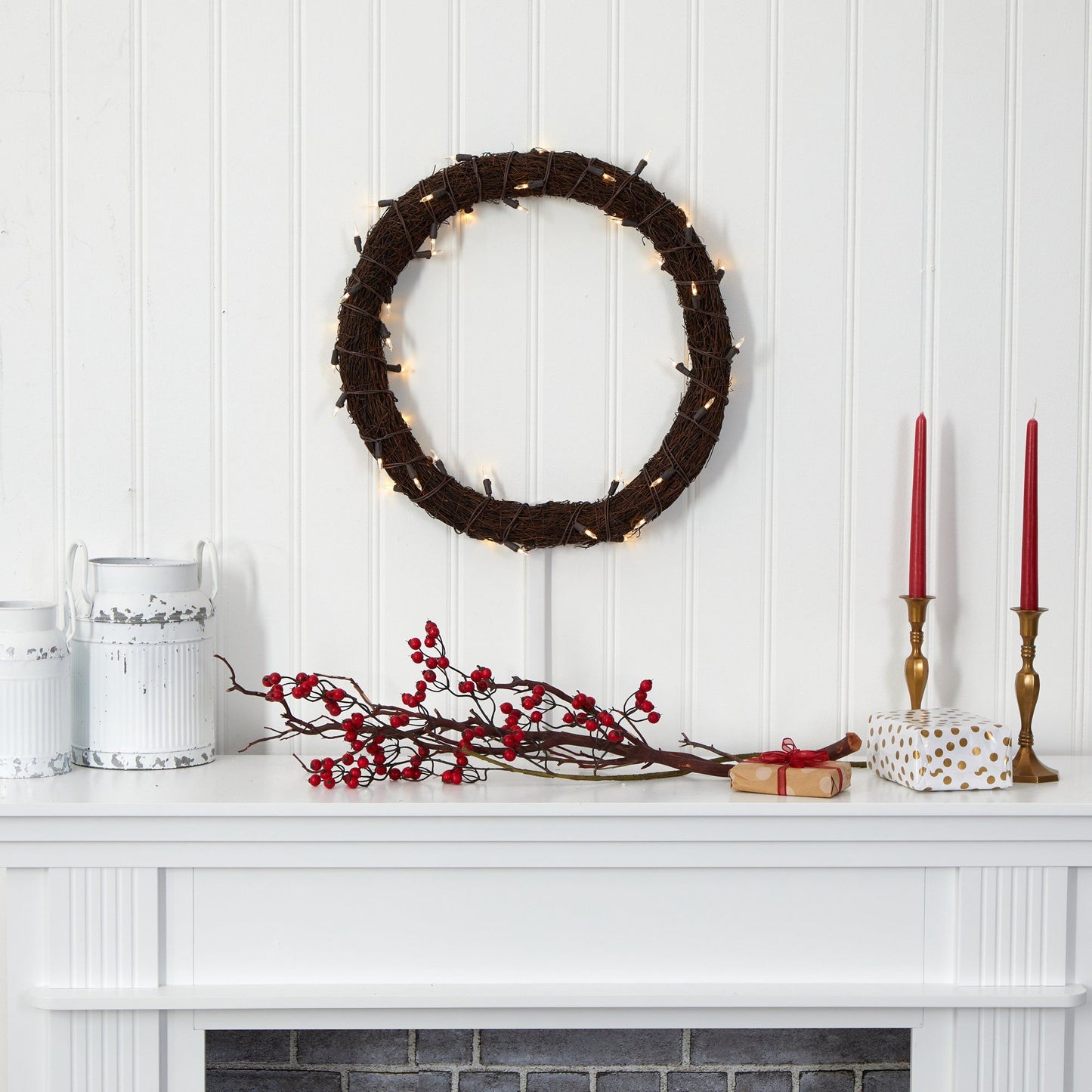 20” Vine Wreath with 50 White Warm LED Lights - Tampa Home & Garden Store