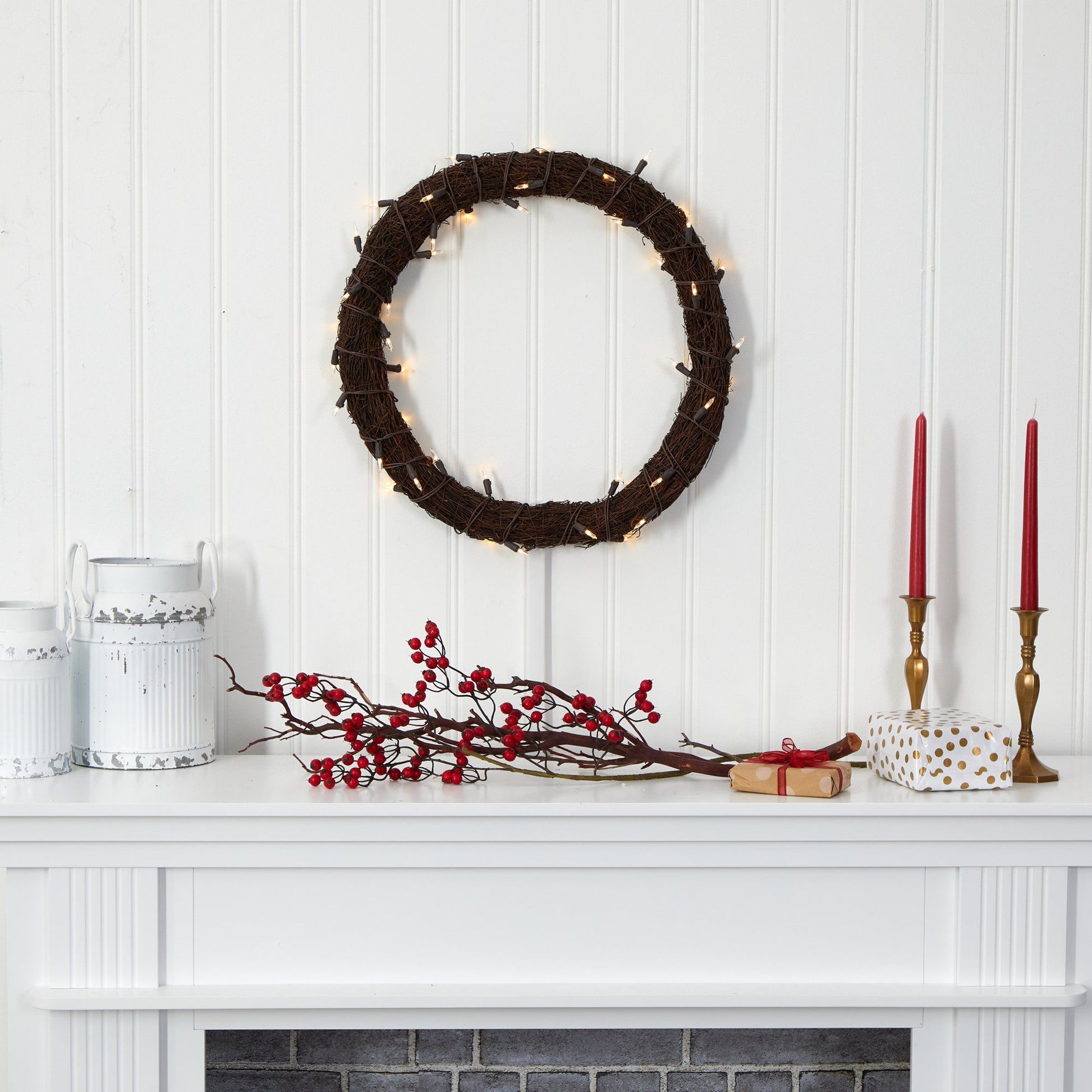 20” Vine Wreath with 50 White Warm LED Lights - Tampa Home & Garden Store