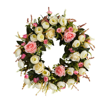 20” White & Pink Rose Artificial Wreath - Tampa Home & Garden Store