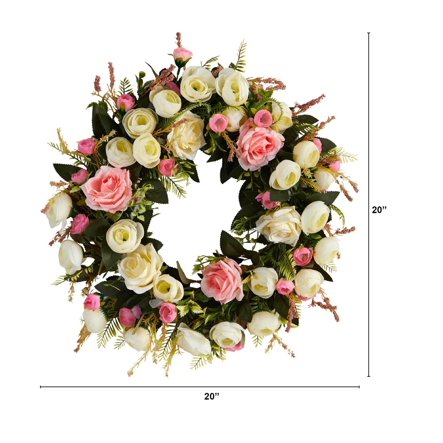 20” White & Pink Rose Artificial Wreath - Tampa Home & Garden Store