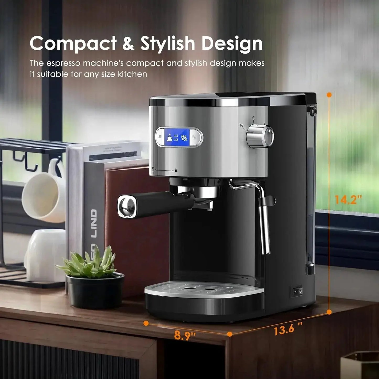 Kismile CM8031 20 Bar Espresso Machine stainless steel chrome portafilter on Tampa Home & Garden Store
