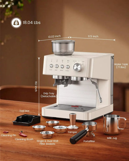 Kismile 20 Bar Espresso Machine CM8031 coffee maker white with stainless accents on Tampa Home & Garden Store