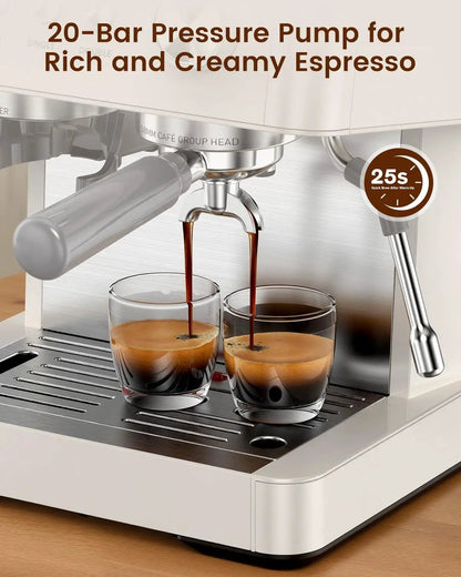 Kismile 20 Bar espresso machine CM8031 coffee maker brews crema into two glasses stainless-steel on Tampa Home & Garden Store