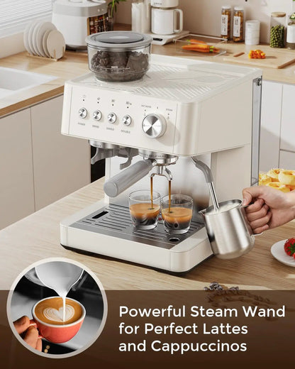 Kismile CM8031 20 Bar espresso machine, silver stainless steel with steam wand and dual shots on Tampa Home & Garden Store