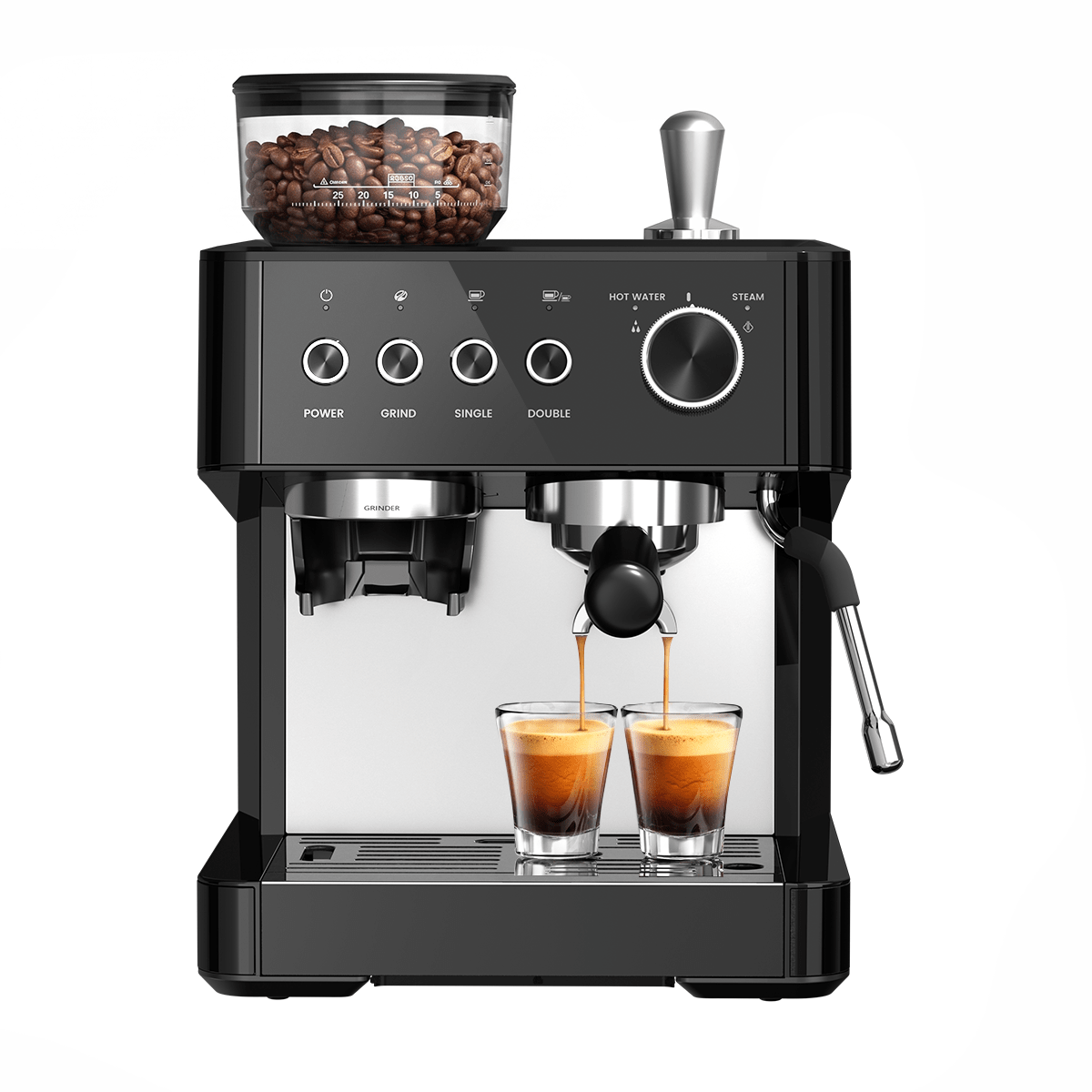Kismile 20 Bar Espresso Machine CM8031 black with bean hopper, dual pours on Tampa Home & Garden Store
