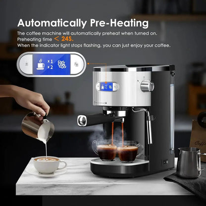 Kismile CM8031 espresso machine with portafilter and steam wand stainless steel black two cups on Tampa Home & Garden Store