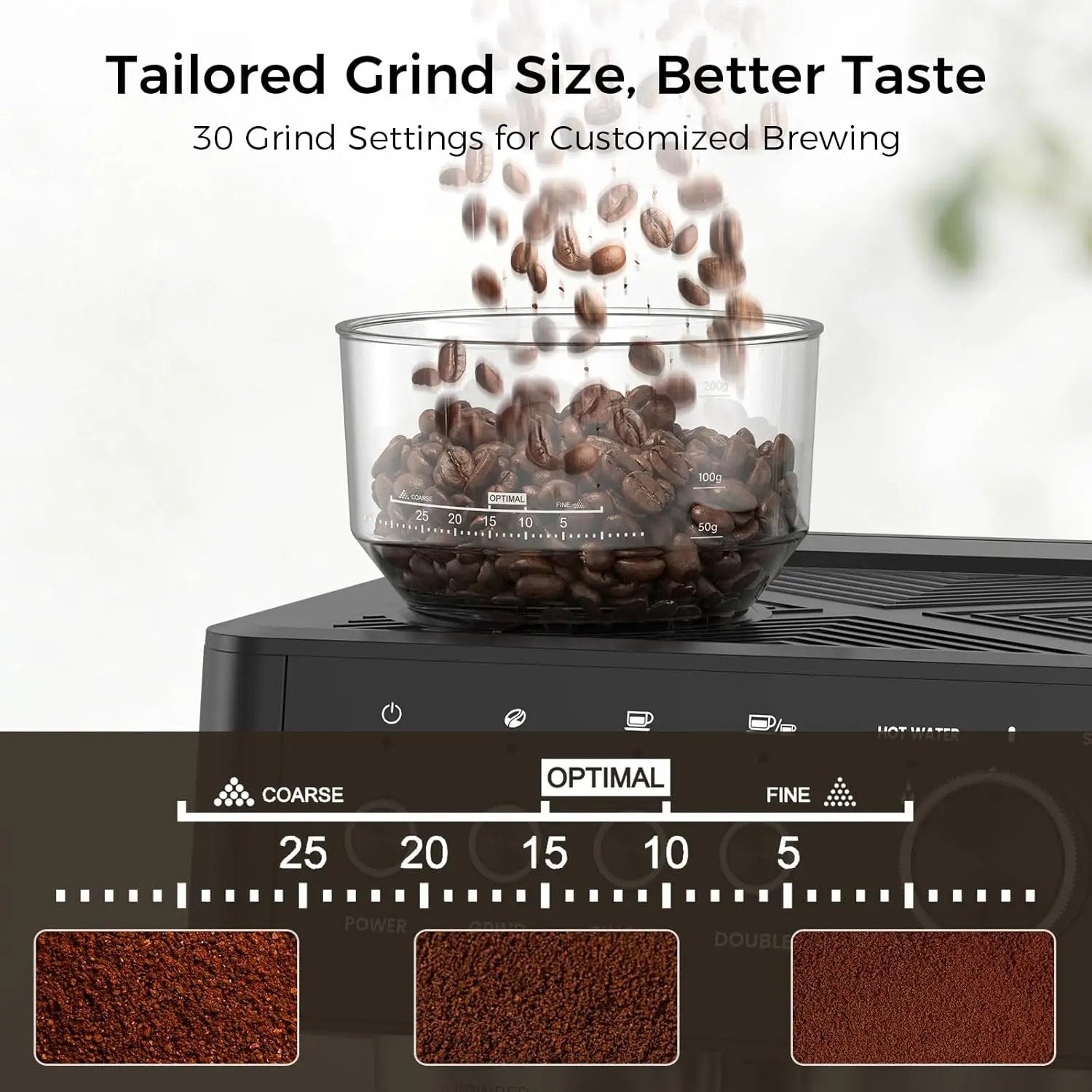Kismile CM8031 20 Bar Espresso Machine black body with clear glass bean cup on Tampa Home & Garden Store