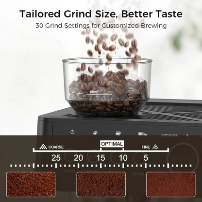 Kismile CM8031 20 Bar Espresso Machine black body with clear glass bean cup on Tampa Home & Garden Store