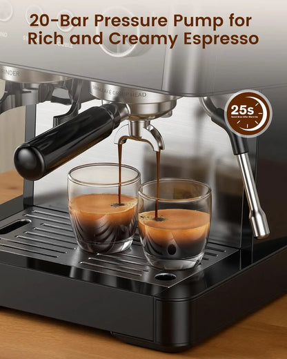 Kismile 20 Bar espresso machine CM8031 steel body black portafilter brewing crema shots on Tampa Home & Garden Store