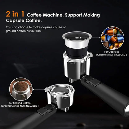 Kismile 20 Bar espresso CM8031 2-in-1 coffee maker for capsules or ground coffee, stainless steel on Tampa Home & Garden Store