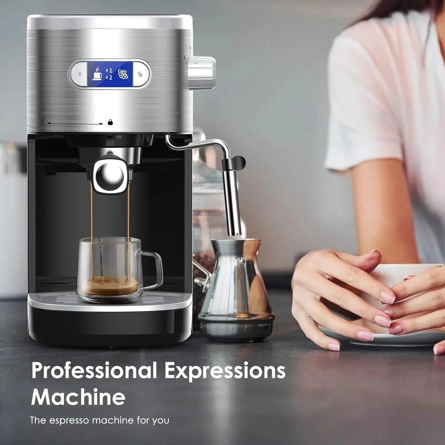 Kismile 20 Bar CM8031 espresso machine in stainless steel with portafilter and steam wand on Tampa Home & Garden Store