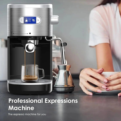 Kismile 20 Bar CM8031 espresso machine in stainless steel with portafilter and steam wand on Tampa Home & Garden Store