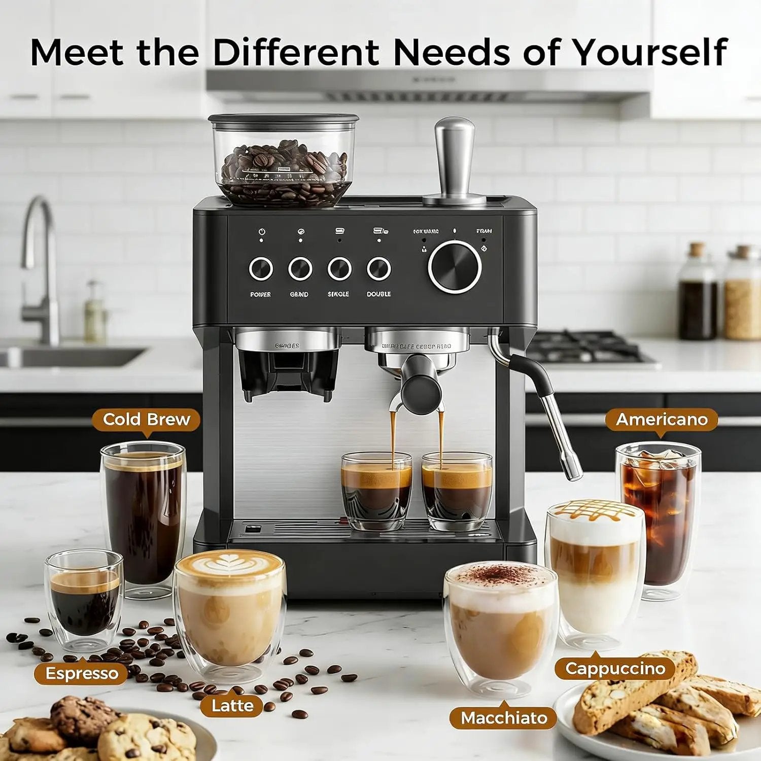 Kismile 20 Bar Espresso Machine CM8031 black dual-group coffee maker with bean hopper on Tampa Home & Garden Store