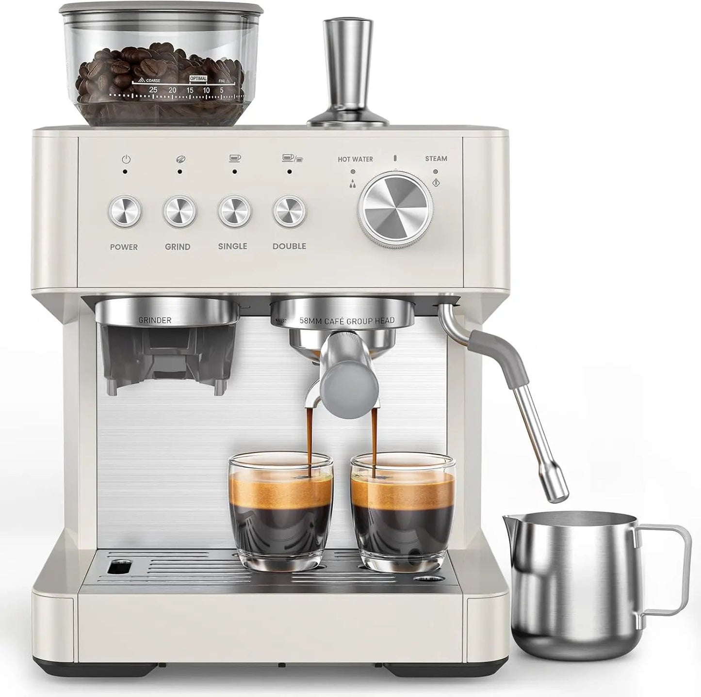 Kismile 20 Bar Espresso Machine CM8031 with built-in grinder in cream/silver on Tampa Home & Garden Store