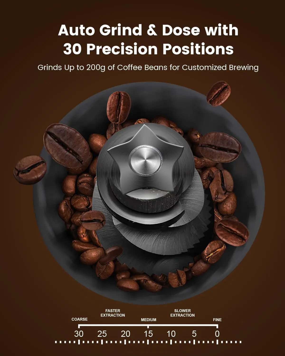 Kismile CM8031 espresso machine with auto grind & dose, 30 precision positions, coffee beans on Tampa Home & Garden Store