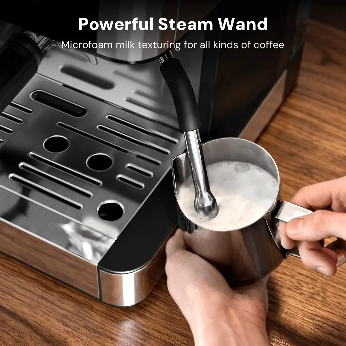 Kismile 20 Bar espresso machine CM8031 with stainless steel steam wand and milk frothing pitcher on Tampa Home & Garden Store