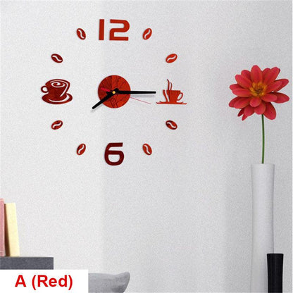 20 Inch red coffee cup wall clock decal Stevvex; acrylic mirror stickers on Tampa Home & Garden Store