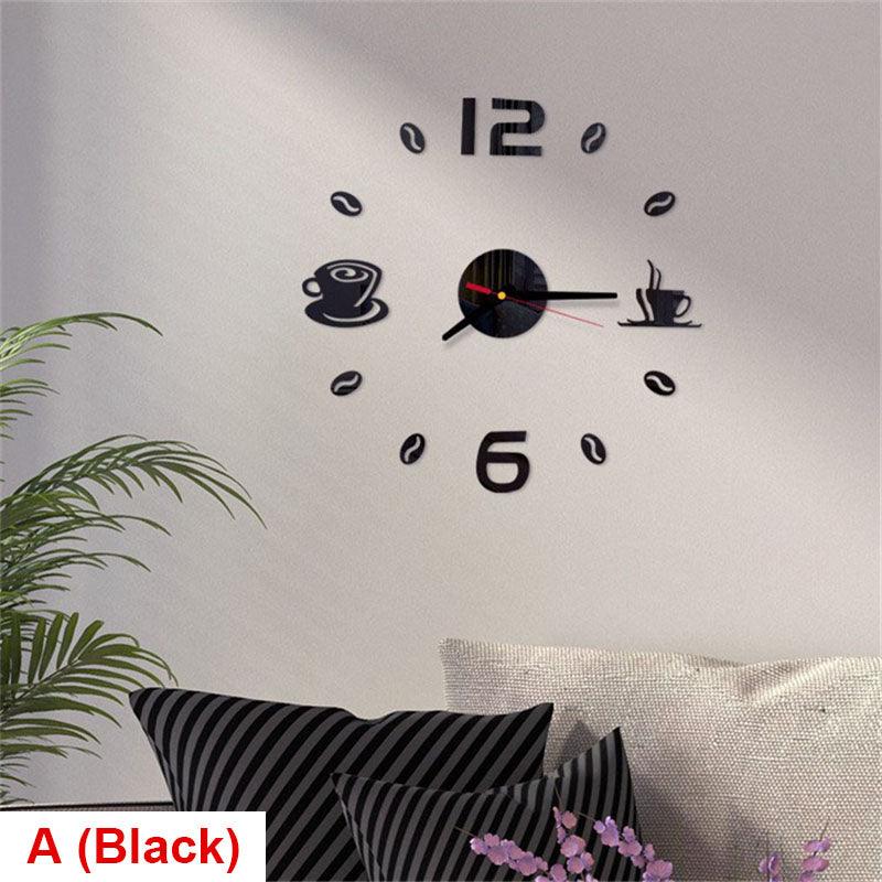 Wall clock Stevvex 20 inch round with coffee cup accents and Arabic numerals mirror stickers on Tampa Home & Garden Store