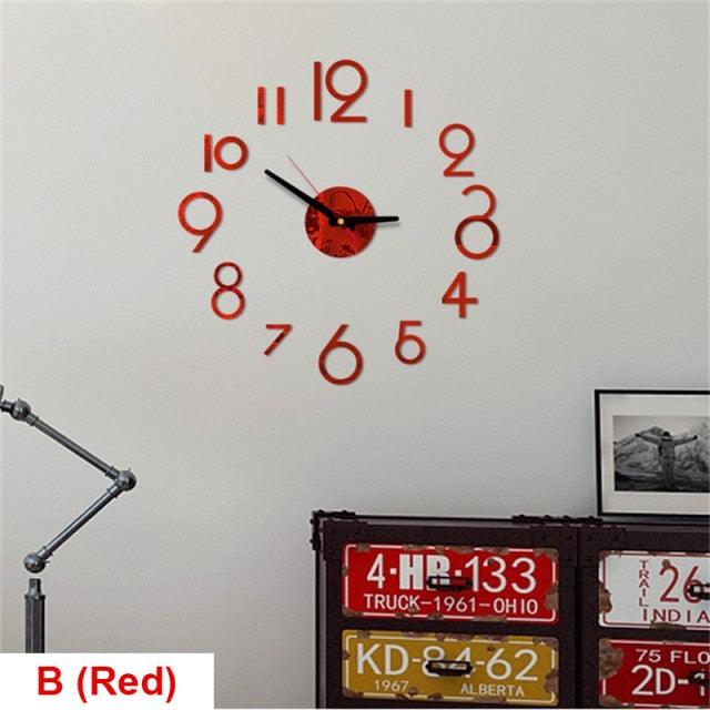 Stevvex 20-inch round wall clock with bold red Arabic numerals and black hands on a white wall on Tampa Home & Garden Store