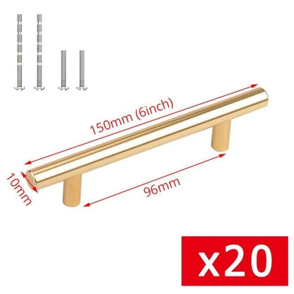 Stevvex brushed gold stainless steel T-bar cabinet pull 150mm length 20-pack on Tampa Home & Garden Store