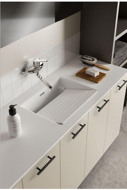Black stainless steel kitchen cabinet handles on white cabinets on Tampa Home & Garden Store